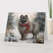 Keeshond Hond in Sneeuw Kerstmis Kaart (Voorkant)