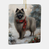 Keeshond Hond in Sneeuw Kerstmis Keramisch Ornament (Rechts)