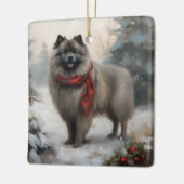 Keeshond Hond in Sneeuw Kerstmis Keramisch Ornament (Links)