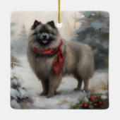 Keeshond Hond in Sneeuw Kerstmis Keramisch Ornament (Achterkant)