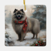Keeshond Hond in Sneeuw Kerstmis Keramisch Ornament (Voorkant)