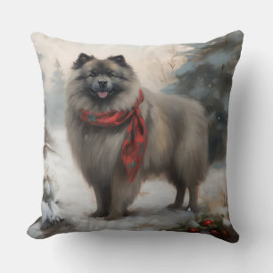 Keeshond Hond in Sneeuw Kerstmis Kussen