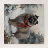 Keeshond Hond in Sneeuw Kerstmis Legpuzzel (Horizontaal)