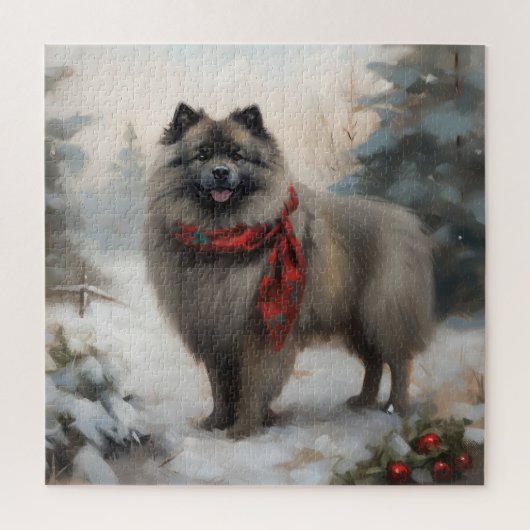 Keeshond Hond in Sneeuw Kerstmis Legpuzzel (Verticaal)