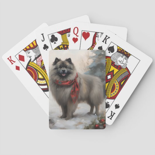 Keeshond Hond in Sneeuw Kerstmis Pokerkaarten (Achterkant)