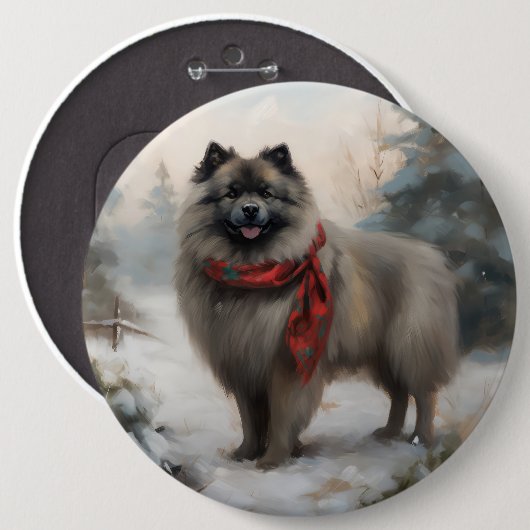 Keeshond Hond in Sneeuw Kerstmis Ronde Button 6,0 Cm (Voorkant /achterkant)