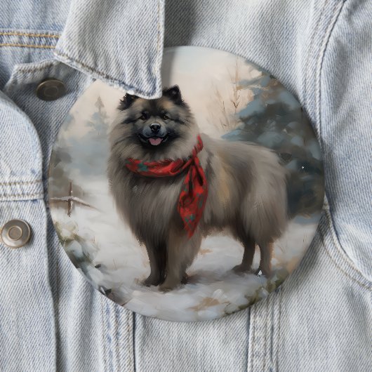 Keeshond Hond in Sneeuw Kerstmis Ronde Button 6,0 Cm (In situ)