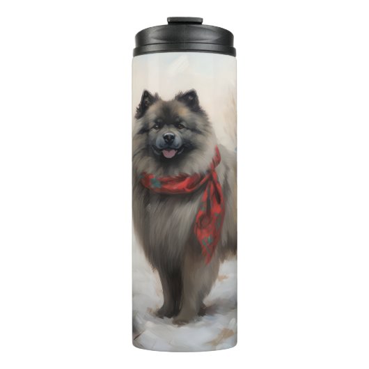 Keeshond Hond in Sneeuw Kerstmis Thermosbeker (Voorkant)