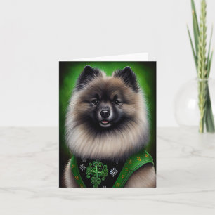 Keeshond-hond in St. Patrick's Day-jurk Kaart