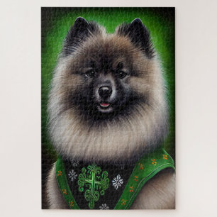 Keeshond-hond in St. Patrick's Day-jurk Legpuzzel