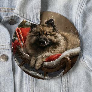 keeshond Hond Kerst Feestelijk Ronde Button 6,0 Cm