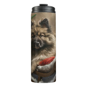 keeshond hond Kerst Feestelijk  Thermosbeker