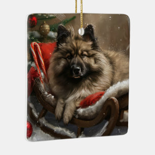 Keeshond Hond Kerstfeest Keramisch Ornament