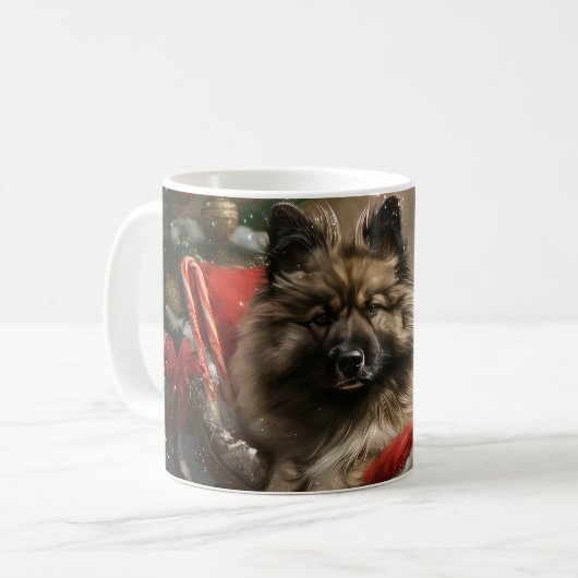 Keeshond Hond Kerstfeest Koffiemok (Voorkant links)