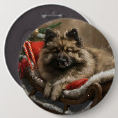 Keeshond Hond Kerstfeest Ronde Button 6,0 Cm (Voorkant /achterkant)