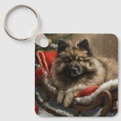 Keeshond Hond Kerstfeest Sleutelhanger (Voorkant)