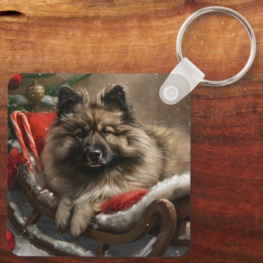 Keeshond Hond Kerstfeest Sleutelhanger (Achterkant)