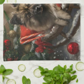 Keeshond Hond Kerstfeest Theedoek (Gevouwen)