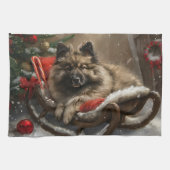 Keeshond Hond Kerstfeest Theedoek (Horizontaal)