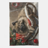 Keeshond Hond Kerstfeest Theedoek (Verticaal)