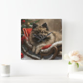 Keeshond Hond Kerstfeest Vierkante Klok (Huis)