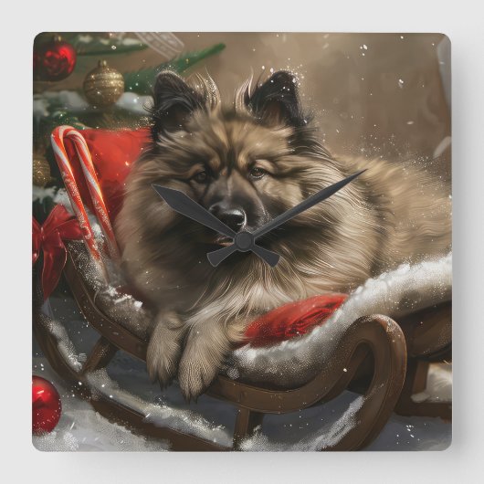Keeshond Hond Kerstfeest Vierkante Klok (Voorkant)
