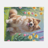 Keeshond Hond Lente Bloemen Schilderen Fleece Deken (Voorkant (Horizontaal))