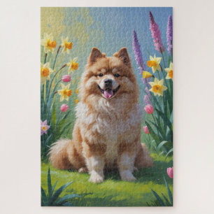 Keeshond Hond Lente Bloemen Schilderen Legpuzzel