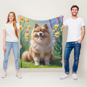 Keeshond hond lente bloemen schilderij fleece deken