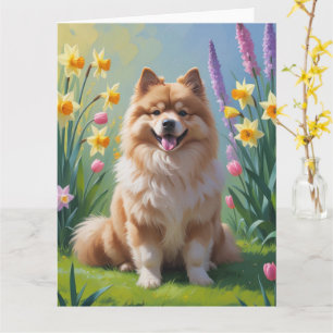 Keeshond-hond lente bloemen schilderij  kaart