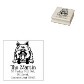 Keeshond hond, retouradres, 	rubberstempel (Gestempeld)