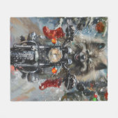 Keeshond Hond Rijden Motorfiets Kerstmis Fleece Deken (Voorkant (Horizontaal))
