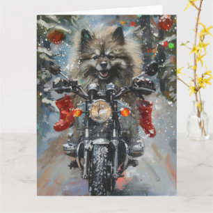 Keeshond Hond Rijden Motorfiets Kerstmis Kaart