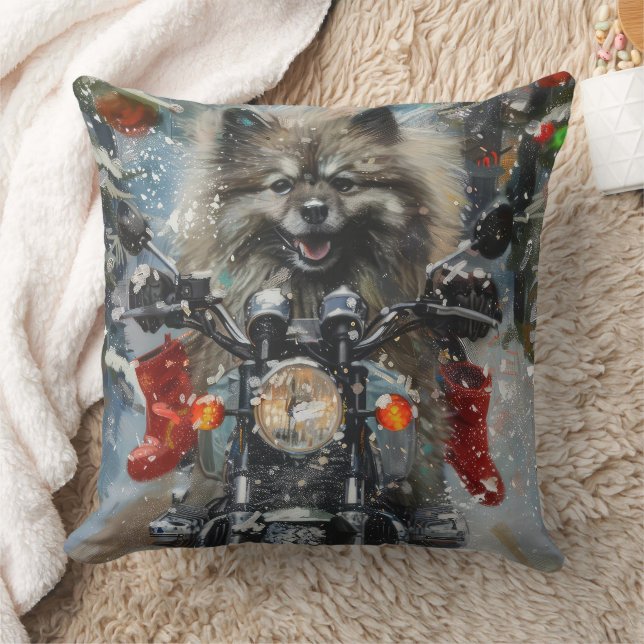Keeshond Hond Rijden Motorfiets Kerstmis Kussen (Deken)