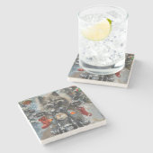 Keeshond Hond Rijden Motorfiets Kerstmis Stenen Onderzetter (Zijkant)