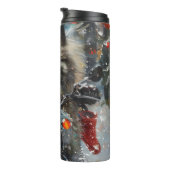 Keeshond Hond Rijden Motorfiets Kerstmis Thermosbeker (Geroteerd rechts)