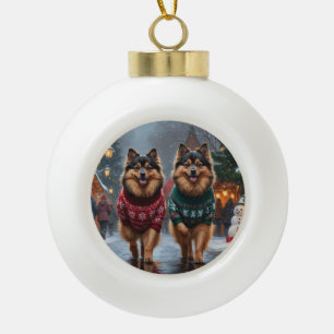 Keeshond Honden Kerst Sneeuw Vakantie Keramische Bal Ornament