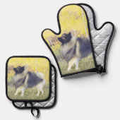 Keeshond in Aspen Schilderen Schattigee Originele Ovenwant & Pannenlap Set (Voorkant / Achterkant)