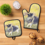 Keeshond in Aspen Schilderen Schattigee Originele Ovenwant & Pannenlap Set (Top down)