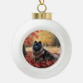 Keeshond in Herfst laat Herfst inspireren Keramische Bal Ornament (Voorkant)