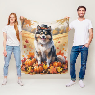 Keeshond in herfstbladeren Thanksgiving Kunst Fleece Deken