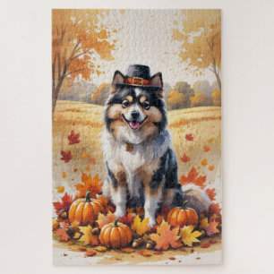 Keeshond in herfstbladeren Thanksgiving Kunst Legpuzzel