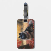 Keeshond in herfstbladeren valt inspireren bagagelabel (Achterkant verticaal)