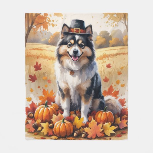Keeshond in het najaar verlaat Thanksgiving kunst Fleece Deken (Voorkant)