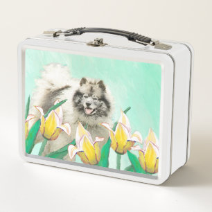 Keeshond in Tulips Painting Original Dog Art