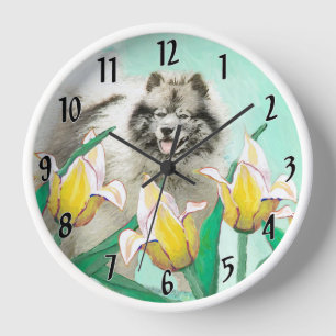 Keeshond in Tulips Painting Original Dog Art