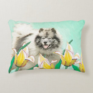 Keeshond in Tulips Painting Original Dog Art Accent Kussen