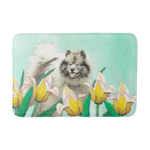 Keeshond in Tulips Painting Original Dog Art Badmat