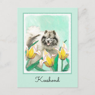Keeshond in Tulips Painting Original Dog Art Briefkaart