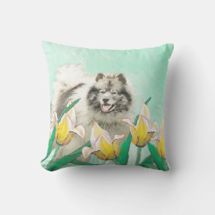 Keeshond in Tulips Painting Original Dog Art Buitenkussen